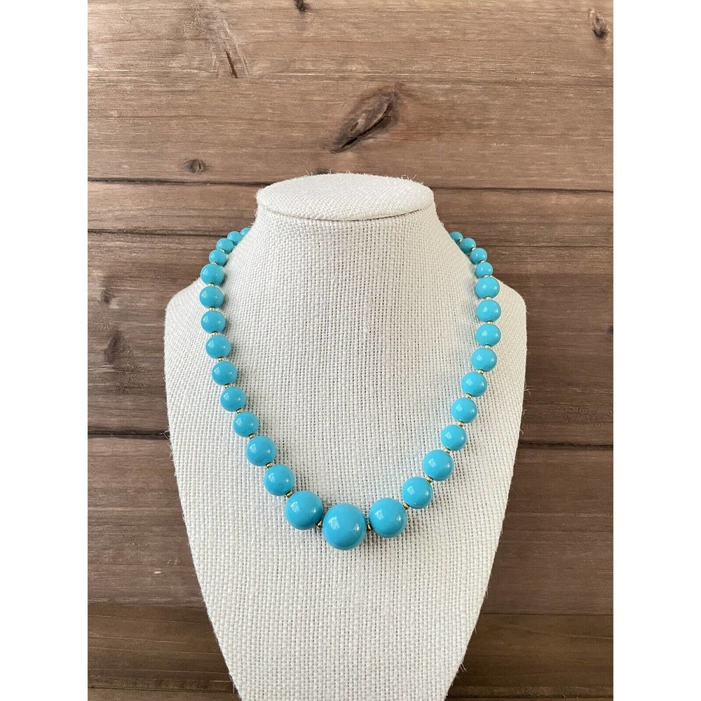 Vintage Teal Graduated Beaded Necklace - Marvella Patent - 24”